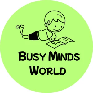 Busy Minds World logo, creative activity books and learning resources for children