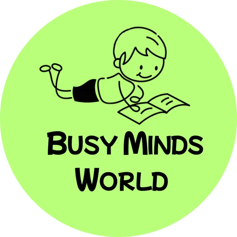 Busy Minds World logo, creative activity books and learning resources for children